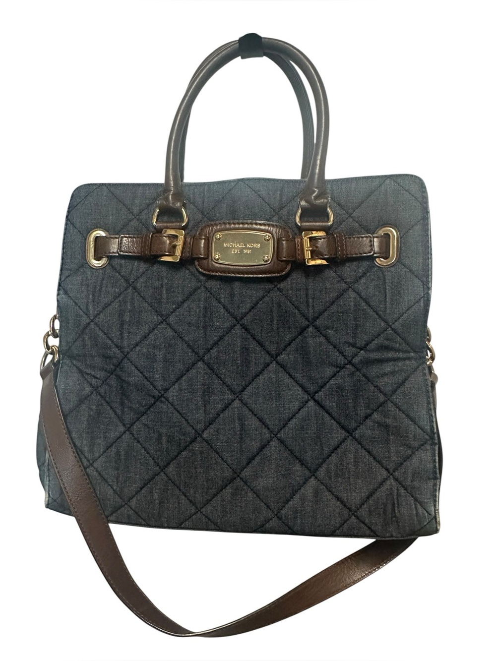 Michael Kors Quilted denim Tote Bag with Brown Trim